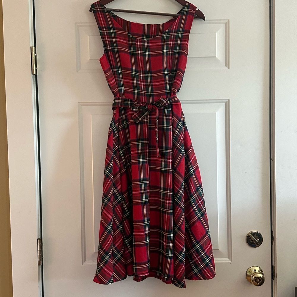 Vintage red plaid sleeveless midi dress size large - Picture 3 of 5